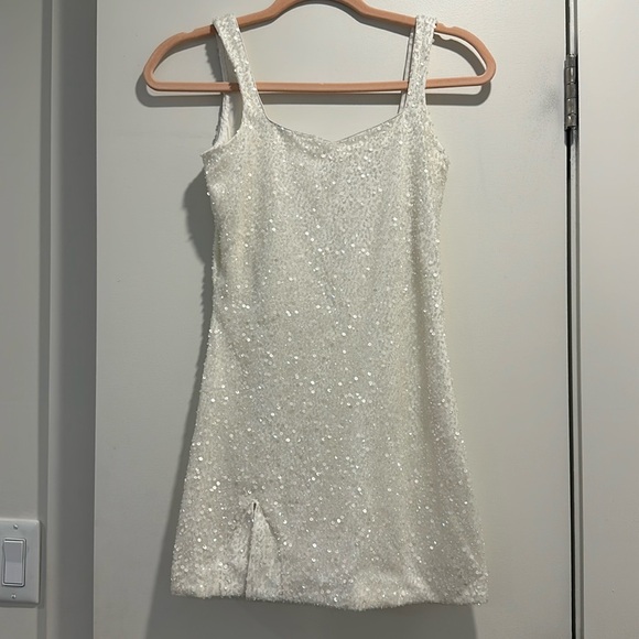 NWOT Custom Made White Embellished Stretch-Tulle Mini Dress - Picture 1 of 10